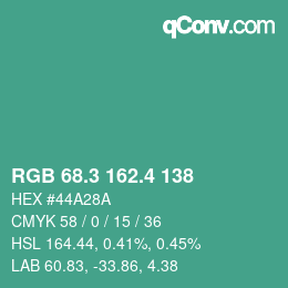 カラーコード: RGB 68.3 162.4 138 | qconv.com