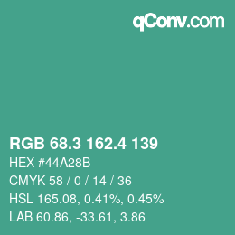 カラーコード: RGB 68.3 162.4 139 | qconv.com