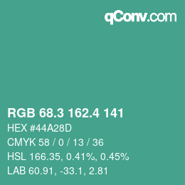 カラーコード: RGB 68.3 162.4 141 | qconv.com