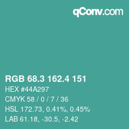 カラーコード: RGB 68.3 162.4 151 | qconv.com
