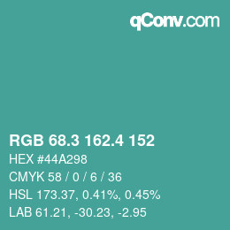 カラーコード: RGB 68.3 162.4 152 | qconv.com