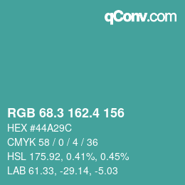 カラーコード: RGB 68.3 162.4 156 | qconv.com