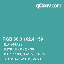 カラーコード: RGB 68.3 162.4 159 | qconv.com
