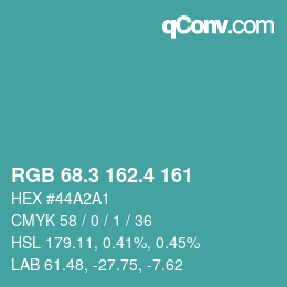 カラーコード: RGB 68.3 162.4 161 | qconv.com
