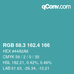 カラーコード: RGB 68.3 162.4 166 | qconv.com