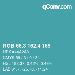 カラーコード: RGB 68.3 162.4 168 | qconv.com