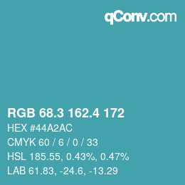 カラーコード: RGB 68.3 162.4 172 | qconv.com