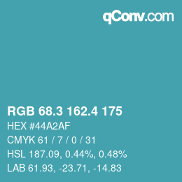 カラーコード: RGB 68.3 162.4 175 | qconv.com