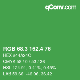 カラーコード: RGB 68.3 162.4 76 | qconv.com