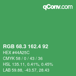 カラーコード: RGB 68.3 162.4 92 | qconv.com