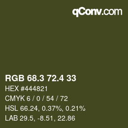 カラーコード: RGB 68.3 72.4 33 | qconv.com