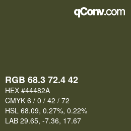カラーコード: RGB 68.3 72.4 42 | qconv.com