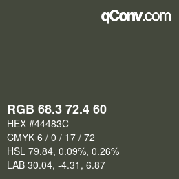 カラーコード: RGB 68.3 72.4 60 | qconv.com