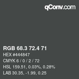 カラーコード: RGB 68.3 72.4 71 | qconv.com
