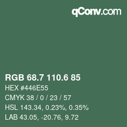カラーコード: RGB 68.7 110.6 85 | qconv.com