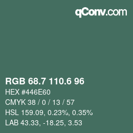 カラーコード: RGB 68.7 110.6 96 | qconv.com