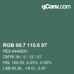 カラーコード: RGB 68.7 110.6 97 | qconv.com