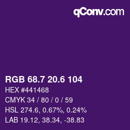 カラーコード: RGB 68.7 20.6 104 | qconv.com