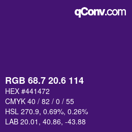 カラーコード: RGB 68.7 20.6 114 | qconv.com