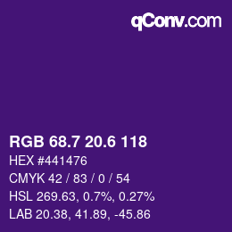 カラーコード: RGB 68.7 20.6 118 | qconv.com