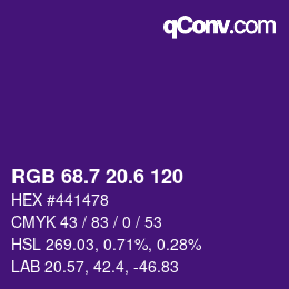 カラーコード: RGB 68.7 20.6 120 | qconv.com