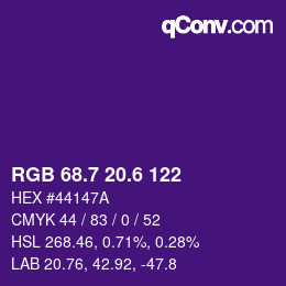カラーコード: RGB 68.7 20.6 122 | qconv.com