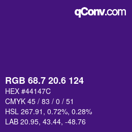 カラーコード: RGB 68.7 20.6 124 | qconv.com