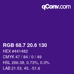 カラーコード: RGB 68.7 20.6 130 | qconv.com