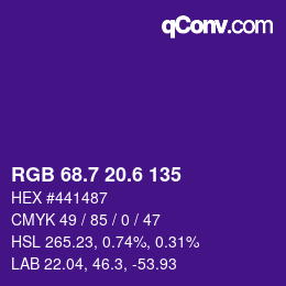 カラーコード: RGB 68.7 20.6 135 | qconv.com