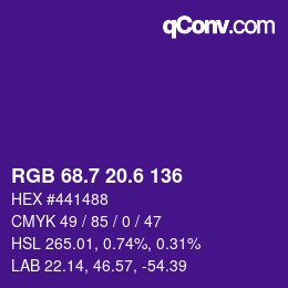 カラーコード: RGB 68.7 20.6 136 | qconv.com