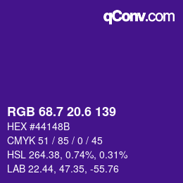 カラーコード: RGB 68.7 20.6 139 | qconv.com