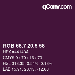 カラーコード: RGB 68.7 20.6 58 | qconv.com