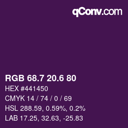カラーコード: RGB 68.7 20.6 80 | qconv.com