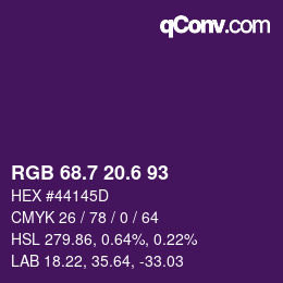 カラーコード: RGB 68.7 20.6 93 | qconv.com