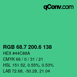 カラーコード: RGB 68.7 200.6 138 | qconv.com