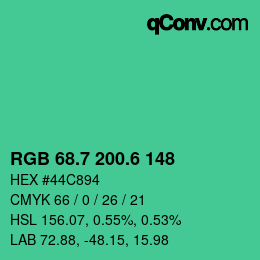 カラーコード: RGB 68.7 200.6 148 | qconv.com