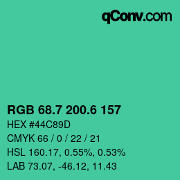 カラーコード: RGB 68.7 200.6 157 | qconv.com