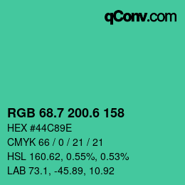 カラーコード: RGB 68.7 200.6 158 | qconv.com