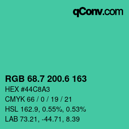 カラーコード: RGB 68.7 200.6 163 | qconv.com