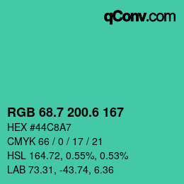 カラーコード: RGB 68.7 200.6 167 | qconv.com