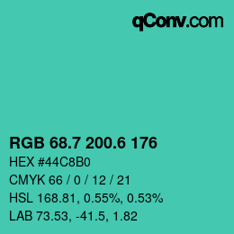 カラーコード: RGB 68.7 200.6 176 | qconv.com