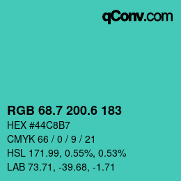 カラーコード: RGB 68.7 200.6 183 | qconv.com