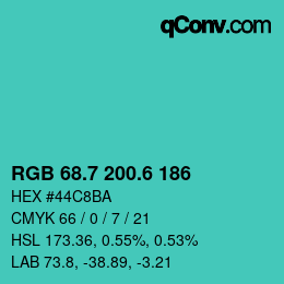 カラーコード: RGB 68.7 200.6 186 | qconv.com