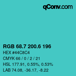 カラーコード: RGB 68.7 200.6 196 | qconv.com