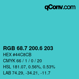 カラーコード: RGB 68.7 200.6 203 | qconv.com