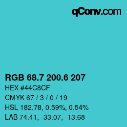 カラーコード: RGB 68.7 200.6 207 | qconv.com