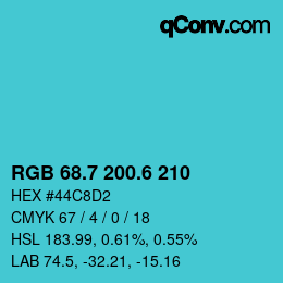カラーコード: RGB 68.7 200.6 210 | qconv.com