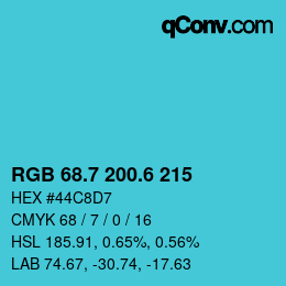 カラーコード: RGB 68.7 200.6 215 | qconv.com