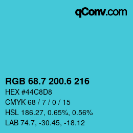 カラーコード: RGB 68.7 200.6 216 | qconv.com