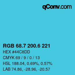 カラーコード: RGB 68.7 200.6 221 | qconv.com